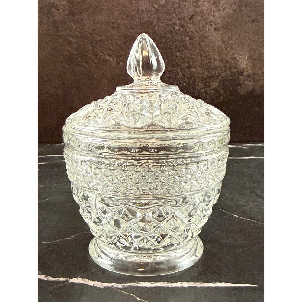 Vintage Anchor Hocking Wexford Footed Sugar Candy Dish Bowl with Lid 4x5in